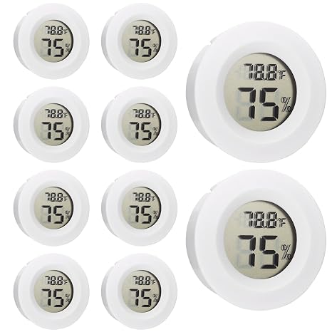 10 Pack Mini Hygrometer Thermometer - Digital Hygrometer Gauge LCD Monitor Temperature Humidity Meter Indoor Room Round Humidity Temperature Gauge for Greenhouse Home Kitchen