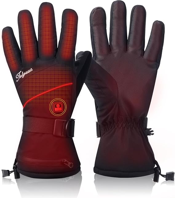 Telguua Heated Gloves for Women Men,Electric Rechargeable Heated Work Glove Ski Mitten Waterproof Touchscreen Heated Gloves
