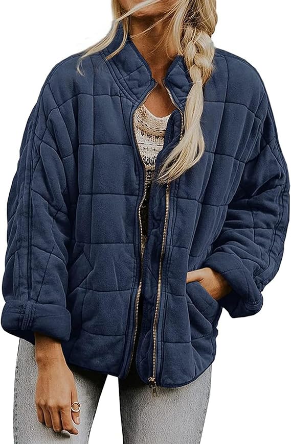Quilted Jackets for Women Lightweight Puffer Jackets Zip Up Down Coats Dolman Sleeve Tops Warm Winter Coats Outwear