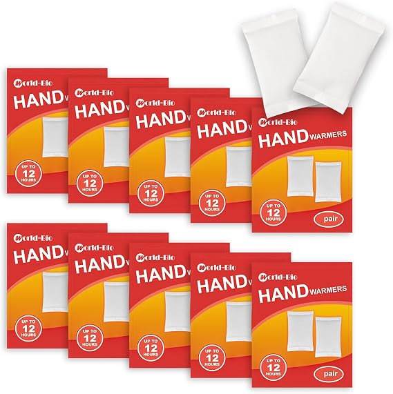 World-BIO Hand Warmers Disposable Heat Pad - 10/20/40 Pairs, 20 Pairs Foot Warmer & 30 Packs Adhesive Backing Body Warmers Long Lasting Safe Natural Odorless Air Activated Warmers Gives 8 Hours Warm