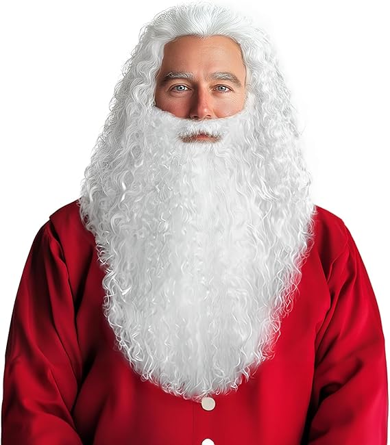 JEGERMIG Grey Wizard Curly Wig and Beard Christmas Funny Cosplay Santa Claus Costume Accessory for Adults