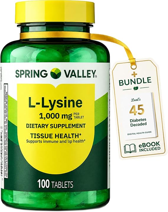 Spring Valley L-Lysine 1000mg Tablets, 100 Count | Essential Amino Acid Supplement for Daily Wellness + Lualls Free Digital eBook