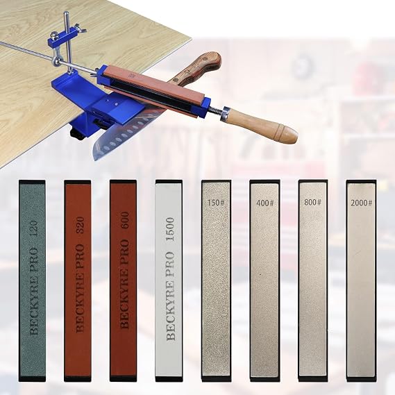 Professional Knife Sharpener, Fixed Angle Sharpening System Kit with Quick Clamp Design, Chef Knife Sharpener Set, Precision Polishing Tool Sharpening Kit with 8 Whetstones