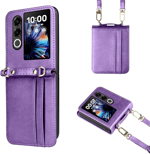 Nubia Flip 2 Case Cover, Notebook-type Cover, Wallet-type NOUKAJU For Nubia Flip 2 Smartphone Case, Shoulder Strap, Adjustable Neck, Good Touch, Fingerprint Prevention, Drop Prevention, Shock Absorbing, Abrasion Resistant, Full Protection, Lightweight, Thin Purple