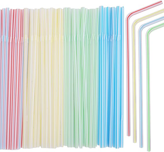 Luszmoax 200 Pcs Plastic Straws Disposable -Straws Drinking Plastic -8.8inch Long Bendy Straws -Flexible Bendable Drinking Straw