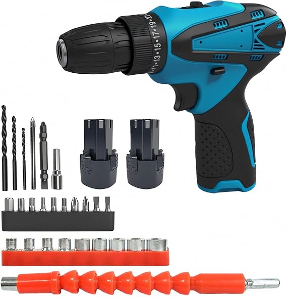 Mini Cordless Drill Driver Kit 12v, 3000mah Battery, 45n.m Max Torque, 3/8 Keyless Chuck, 25+1 Clutch, Dual Speed 0-380/1450rpm, Led Work Light For Home Diy & Repair
