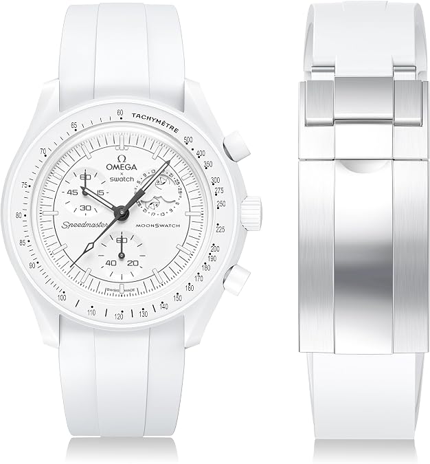 Strap for Moonswatch Watch,Cut to Size No Gap Silicone Strap for Omega X Swatch Speedmaster Moonswatch Watch 20mm,Soft Curved Replacement Strap for Swatch Omega Men Women