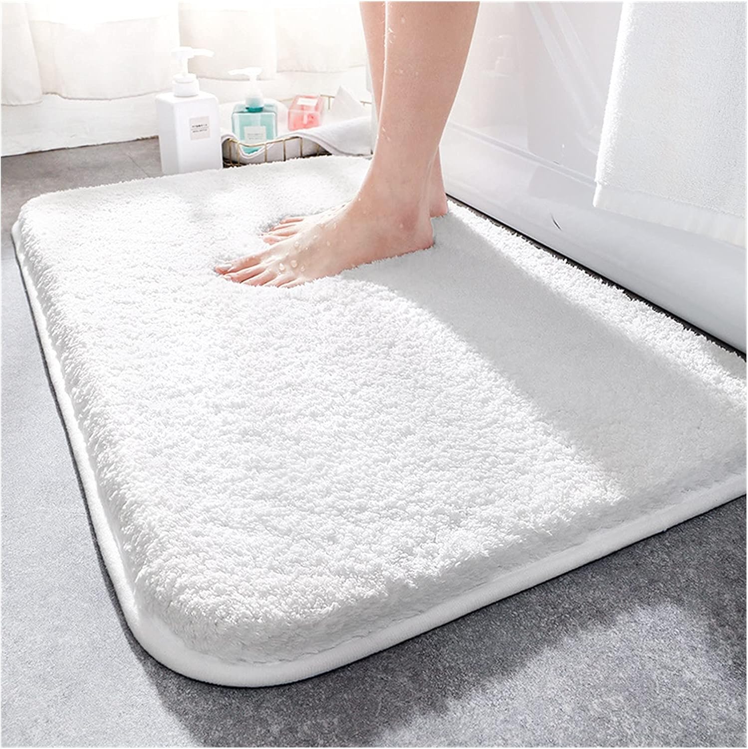 AHUUZNZH Doormat Super Thick Fluff Fiber Bath Mats Comfortable and Soft Bathroom Carpet Non-Slip Absorbent Rug Foot Mat Shower Room Doormat Color : White, Specification : 50x80cm