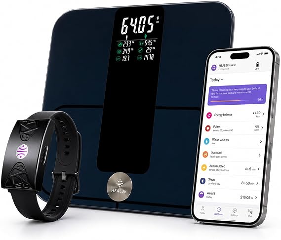 HEALBE Start Control 2 Kit: Automatic Calorie Intake Smart Band HEALBE GoBe U (Black) & Smart Floor Scales HEALBE Scale with Body Composition Analysis (Black)
