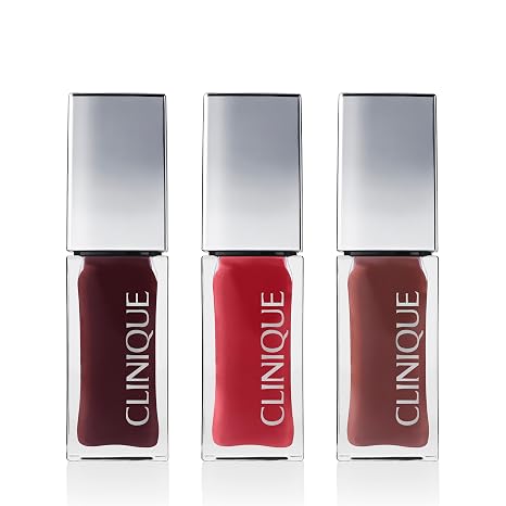 Clinique Pop Lip + Cheek Oil | 3 Iconic Shades in Black Honey, Pink and Nude Honey Set | Conditions Lips + Gives Cheeks a Natural, Dewy Flush
