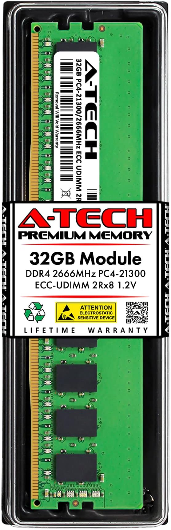 A-Tech 32GB Replacement for Hynix HMAA4GU7AJR8N-VK - DDR4 2666MHz PC4-21300 ECC Unbuffered UDIMM 288-Pin 2Rx8 1.2V - Single Server Memory RAM Stick (HMAA4GU7AJR8N-VK-ATC)