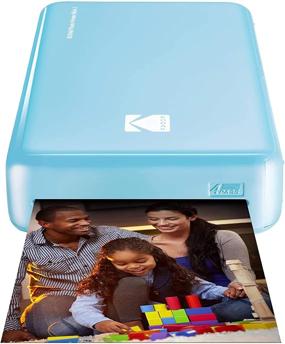 Kodak Mini 2 HD Wireless Portable Mobile Instant Photo Printer, Print Social Media Photos, Premium Quality Full Color Prints Compatible w/iOS & Android Devices (Blue)