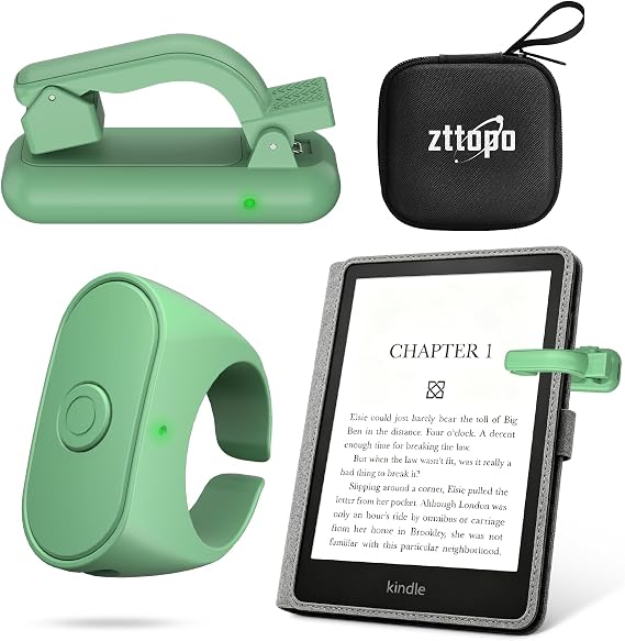 Upgraded Page Turner Ring for Kindle Paperwhite Oasis Scribe Kobo eReaders,Case-Friendly Remote Control Page Turner Clicker for iPhone iPad Android Tablets E-Readers with Storage Hard Case (Green)