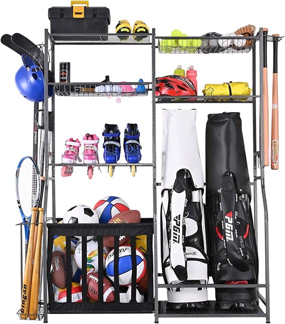 Mythinglogic Sports Equipment Organizer for Garage with Golf Bag Storage