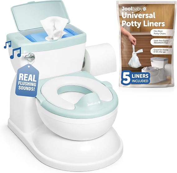 Jool Baby Real Feel 2-in-1 Potty with Wipes Storage, Flushing Sounds & Disposable Liners - Realistic Toilet - Easy to Clean & Assemble (Aqua)