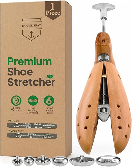 HOUNDSBAY Plastic & Wooden Shoe Stretchers - Adjustable Shoe Widener Expander for Men and Women