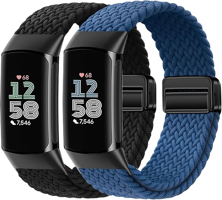 Elastic Soft Braided Bands Compatible with Fitbit Charge 6/5 Band Women Men