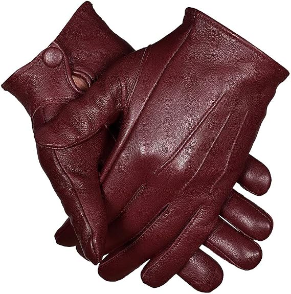 Men's Dress Leather Gloves (X-Large, Burgundy)