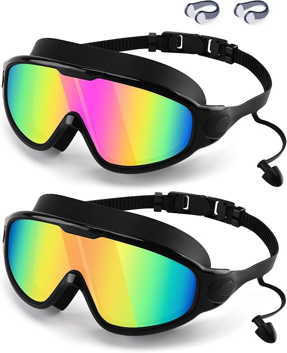 WIN.MAX Swimming Goggles 2 Pack Anti Fog Anti UV Clear View for Men Women Boys Girls,Swim Goggles for Adults Youth Kids 4-14