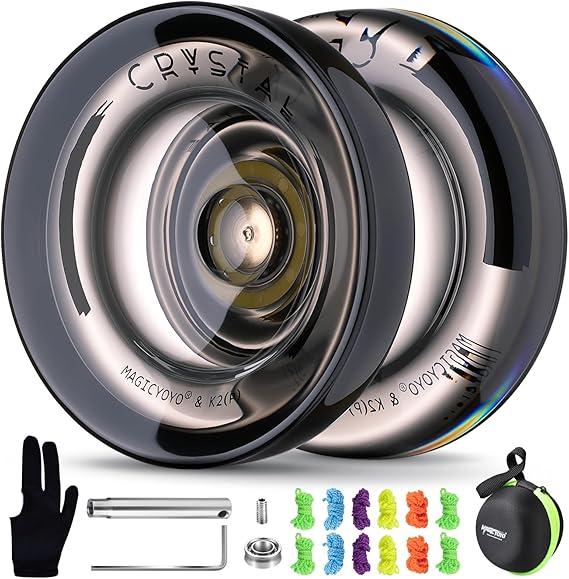 MAGICYOYO K2 Crystal Black Yoyo Professional, Responsive Yoyo for Kids 8-12 | Dual-function Trick Yoyo with Unresponsive Yo Yo Bearing, Plastic Yo Yo for Adults+12 Stings+Bearing Removal Tool+Storage Bag