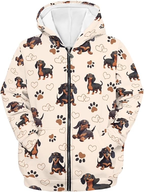 Girls Cute Print Zip Up Hoodie with Pocket - Loose Fit Comfy Full Zip Sweatshirts Hoody Jackets