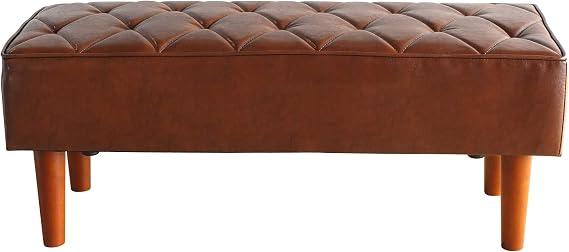 Bench Sofa for 1 People, 2 Seats, Bench Chair, Synthetic Leather, Finished Product, No Back, Stylish, Nordic, PVC, Leather, Sofa, I-Shape, Width 39.4 inches 100 cm, Antique Brown