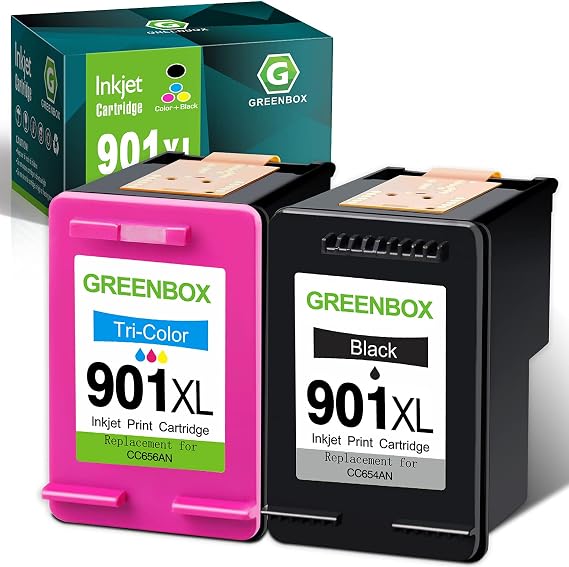 GREENBOX Remanufactured 901 Ink Cartridges for HP 901 901XL Ink Cartridges for Officejet 4500 J4680 J4580 J4550 J4550 J4540 J4500 J4680c G510n G510g G510a (High Yield, 1 Black 1 Tri-Color)