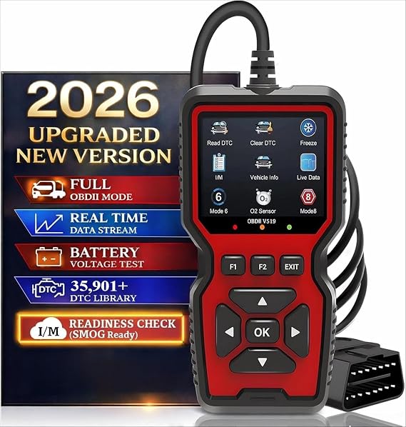 OBD2 Scanner, Car Diagnostic Tool for after 2000 all Cars, OBD Reader Free Lifetime Updates, Car Code Reader and Reset, Checking the Engine Light/Testing Pollutant Emissions/Testing the O2 Sensor/EVAP