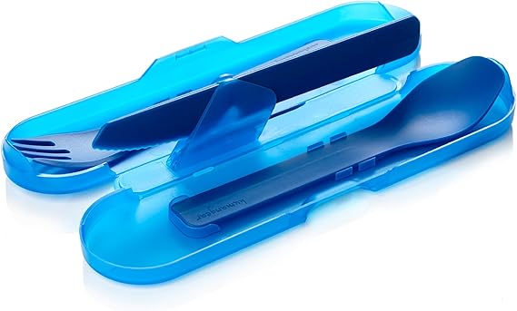 humangear GoBites Trio | Travel & Camping Utensils | Portable & Convertible Dining Ware | Multi-Functional Spork & Knife, Blue