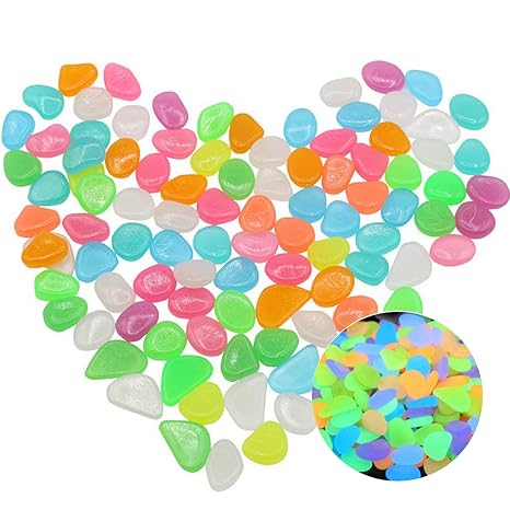 OULIGET Luminous Pebble Stones,Colorful Glowing Pebbles,Glow in The Dark Rocks,100 Pieces,Mixd Color.