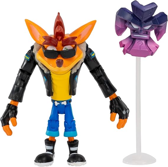 BANDAI Crash Bandicoot Action Figures Biker Crash With Mask | 11cm Biker Toy With Mask And Stand Accessories | Collectable Figures As Merchandise And Video Game Gifts