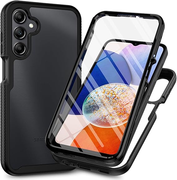 Sawiqpd Samsung Galaxy A05S Case with Built-in Screen Protector, 360 Full Body Protective Cover Heavy Duty Anti-Scratch Shockproof Slim Silicone Bumper Clear Phone Case for Samsung Galaxy A05S, Black