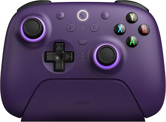 8Bitdo Ultimate 2 Wireless Gaming Controller with TMR Joysticks, Switchable Hall Effect/Tactile Triggers, Motion Control, 8Speed Wireless Tech, Charging Dock, RGB Fire Ring for PC & Android - Purper