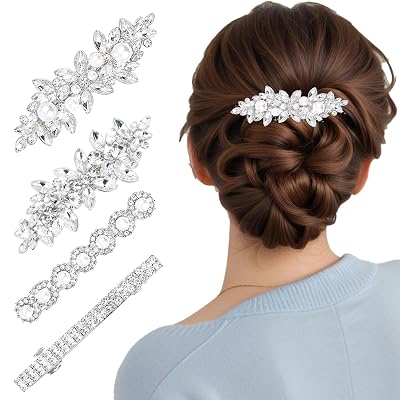 4PCS Sparkly Rhinestone Hair Clips for Women, Silver Flower Crystal Hair Clips, Metal Alloy Rhinestone Barrettes Accessories for Wedding, Party, Everyday