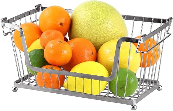 Greenfields Silver Multi-Purpose Stackable Storage Wire Basket Stacking Shelves Fruit Vegetable Kitchen Bathroom Rack Stand Organiser With Handles