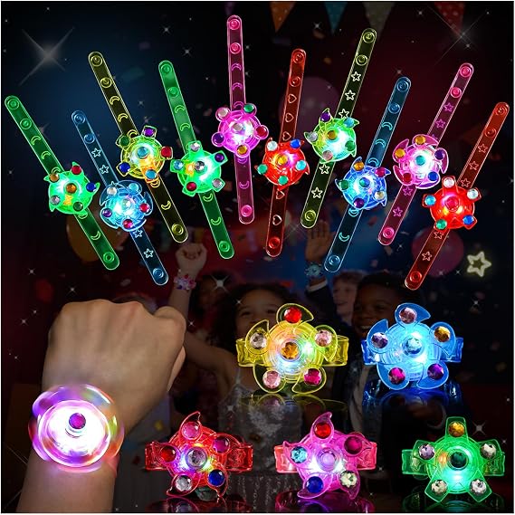 SCIONE 24 Pack LED Light Up Fidget Spinner Bracelets, Party Favors for Kids