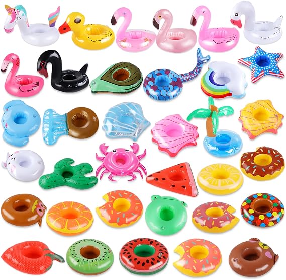 Inflatable Drink Holder, 35 Pack Drink Floaties for Pool, Pool Drink Floats for Hawaii Themed Pool Parties Cute Flamingo Inflatable Cup Holders Coasters