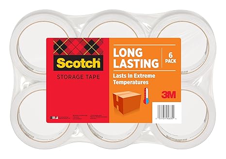 Scotch Long Lasting Storage Packing Tape Rolls, Clear, Storage Tape Withstands Extreme Temperatures, 1.88 in x 54.6 yd, 6 Refill Rolls