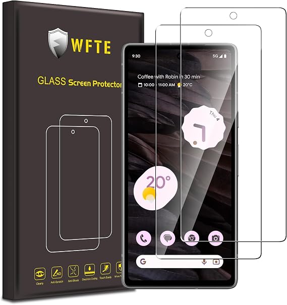 WFTE 2-Pack Tempered Glass for Google Pixel 7a Screen Protector,9H Hardness,Anti-Scratch,Anti-Fingerprint,Bubble-Free,HD Clear,Premium Protective Film for Pixel 7a,Case Friendly