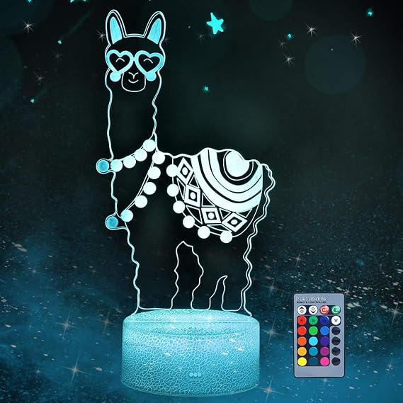 3D Llama Night Light, Love Heart Alpaca Llama 3D Visual Lamp with Remote Control Desk Home Decoration Lamps 16 Colors Changing 3D Illusion Night Lights Birthday Gifts for Kids