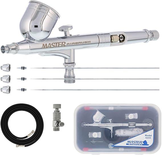 Master Airbrush G233 Performance Pro Airbrush Kit with 3 Nozzle Sets, Hose