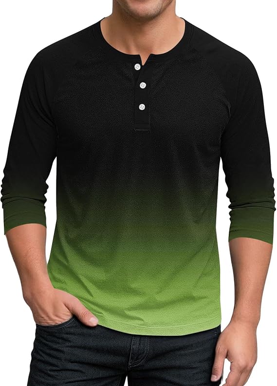 Henley Shirts for Men Gradient 3/4 Sleeve Baseball T-Shirts Casual Cotton Workout Athletic Tee Tops 2025 Fall Clothes