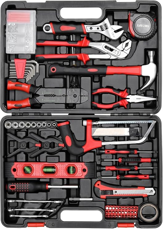 TLGREEN 218 Piece Tool Kit, Professional Mechanic Tool Set with Portable Toolbox, Saw, Adjustable Wrench, Socket Set, Screwdrivers & More for DIY Repairs in Home, Garage, Apartment
