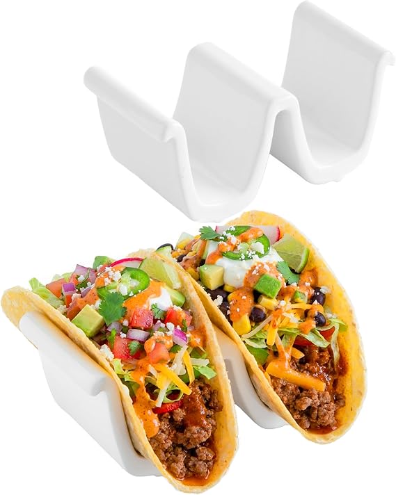 Ceramic Taco Holder, Holds 4 Tacos (2-Pack, White)