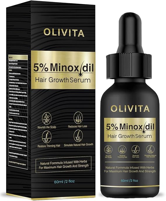 OLIVITA 5% Minoxidil Hair Growth Serum for Men and Women, Biotin Oil, Natural Regrowth Treatment for Scalp Hair Loss, Thinning, Thicker Longer Fuller Healthier Hair, 1.7 Fl Oz