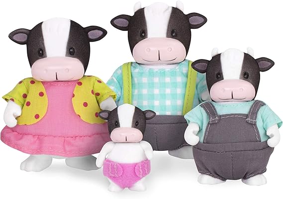 Li'l Woodzeez MoosicalMoo Cow Family, 4 Figurines Storybook Toy Set