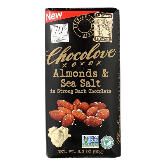 Chocolove Xoxox - Bar - Almond - Sea Salt - 70% Dark Chocolate - Case of 12 - 3.2 oz
