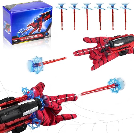 2 Pcs Spider Web Shooter for Kids Age 3-14, Super Hero Interactive Fun Kids Educational Spider Launcher Toys with 6 Suction Cup Darts for 3-12 Year Old Boys Girls Costume Cosplay Gift