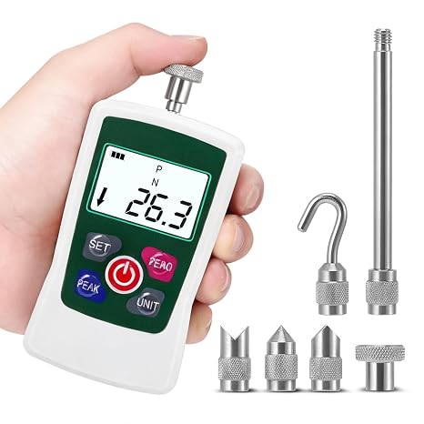 Digital Force Gauge, 300N Digital Pull Tester Dynamometer, 4 Types Unit (N, kg, lb, oz) Real-Time/Peak/First Peak Modes, High-Precision Pressure Push-Pull Meter for Quality Control,