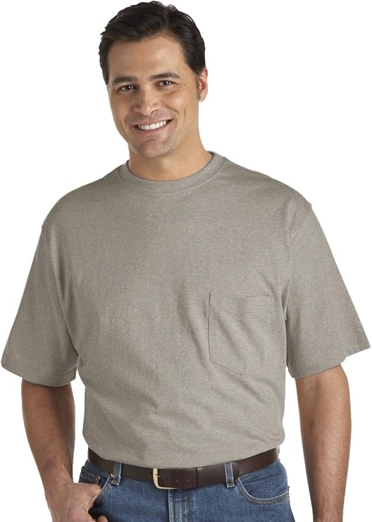 Harbor Bay by DXL Men's Big and Tall Moisture-Wicking Pocket T-Shirt Cement Heather XLT